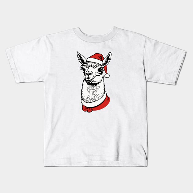 Christmas Llama with Santa Hat Kids T-Shirt by Luvleigh